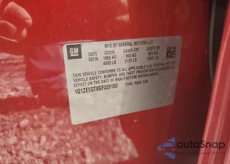 2016 Chevrolet Malibu Lt z USA, uszkodzony, nr VIN 1G1ZE5ST8GF228180